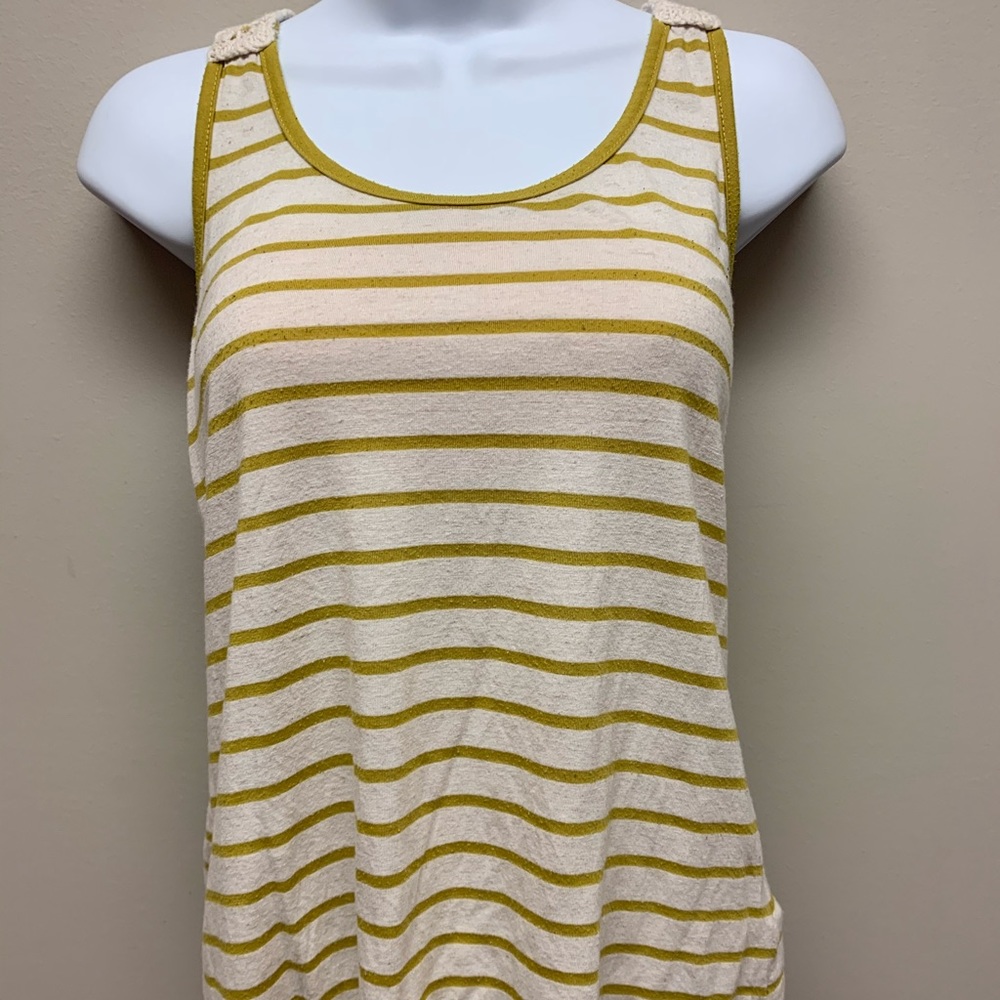 XXI Green White Striped Tank Top Crochet Back